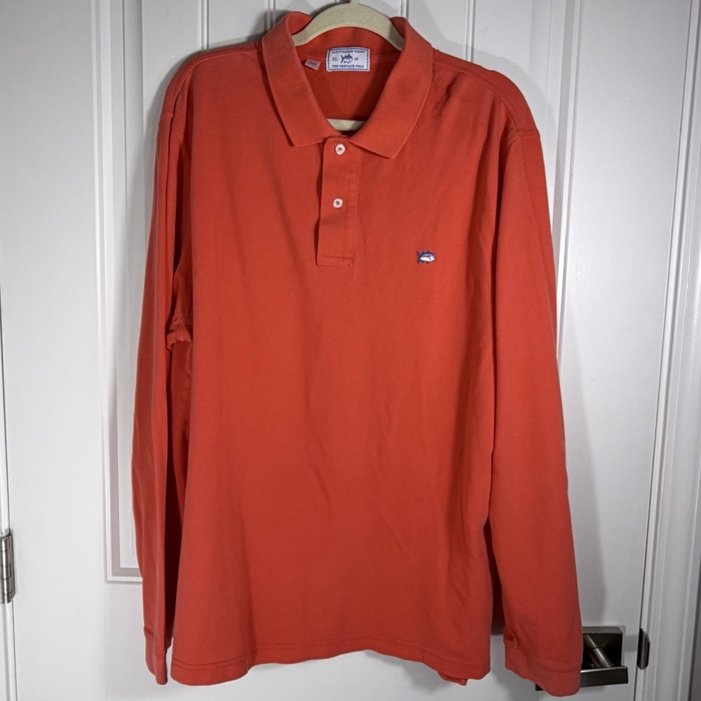 Southern Tide Skipjack Long Sleeve Polo Shirt Coral Orange Golf Men's XL